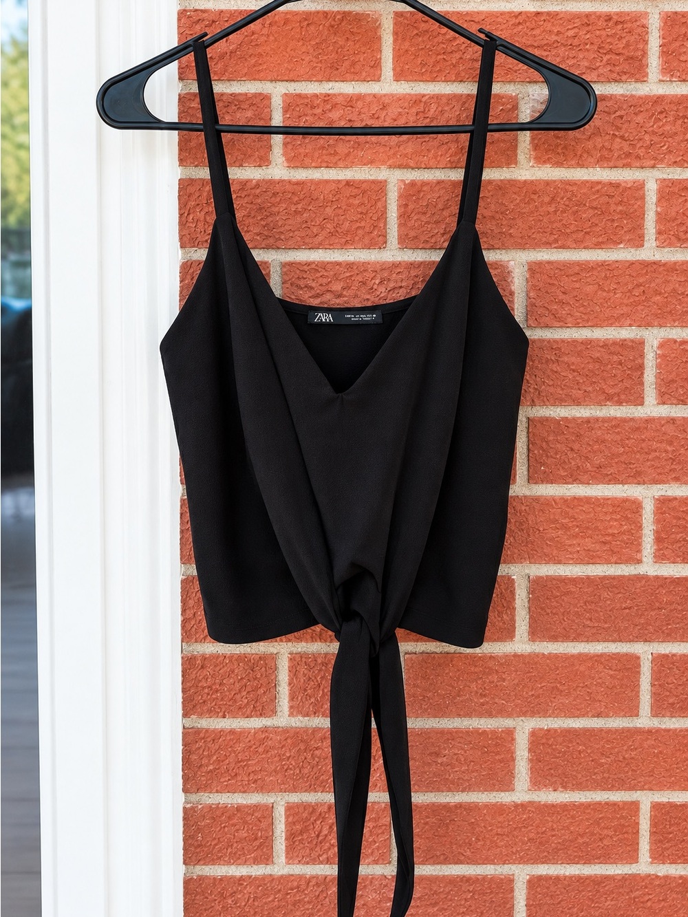 ZARA Black Draped V-Neck Tie Front Camisole Top – Size M